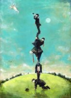 Angel Hunters of Panache, Acrylic on Panel, 14.75 x 10.75 inches, Paintings by Michael Hermesh, Michael Hermesh's New Show