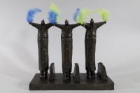 Flight School for Existentialists - Michael Hermesh, Bronze, 11.25 X 13.25 X 4.75 Inches, Ceramic and Bronze Sculpture by Michael Hermesh