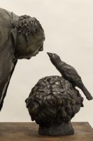 Mocking Bird in an Orange Bush, Bronze with Steel Base, 49 x 20.5 x 28.5 inches, Sculpture by Michael Hermesh, Michael Hermesh's New Show