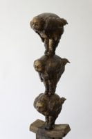 Parable of the Self Made Man - Michael Hermesh, Ceramic, 24.5 X 9.5 X 6.5 Inches, Ceramic and Bronze Sculpture by Michael Hermesh