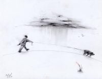 The Pig Walker, Mixed Media Drawing by Michael Hermesh, Mondo Creation Show