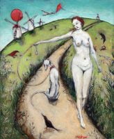 The Whippet Walker, Acrylic on Panel, 9.25 x 11.25 inches, Paintings by Michael Hermesh, Michael Hermesh's New Show