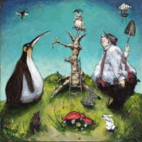 The Bird Hunters, Acrylic on Panel, 11.25 x 11.25 inches, Paintings by Michael Hermesh, Michael Hermesh's New Show
